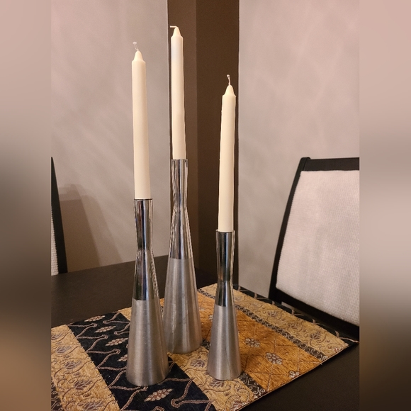 Silver Metal Taper Candleholders - Picture 2 of 4